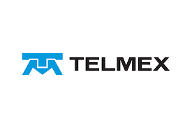 A blue and black logo for telmex